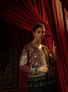 MAUVE EMBROIDERED SHORT JACKET WITH JEWEL BEADS & TASSELS PAIRED WITH BLACK FLARED PANTS