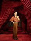 MOCHA MOUSSE DRAPE DHOTI SKIRT WITH RUST BOHO SHIRT
