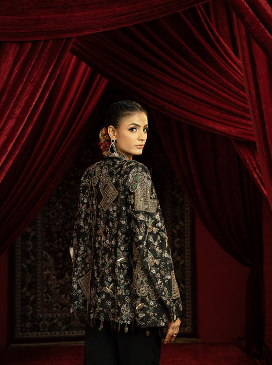 FULLY VINTAGE EMBROIDERED STYLISH JACKET WITH PANT & BUSTIER