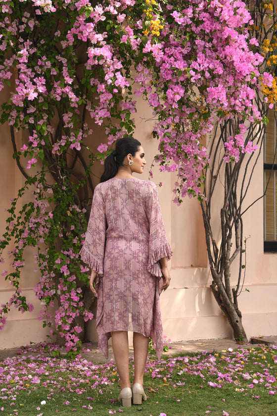 Shimmer Light Pink Floral Kaftan Dress Backview