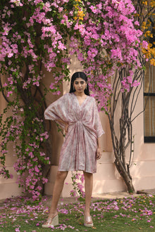  Pastel Pink printed Short Kaftan Dress