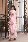 Light pink printed Long kaftan dress Backview