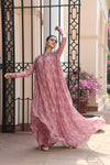 Pastel Pink Printed Anarkali Dress Frontview