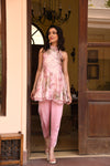 Pink Floral printed Peplum Suit Set Frontview