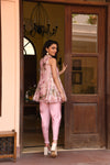 Pink Floral printed Peplum Suit Set Backview