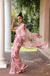 Women's Pink floral printed chiffon Saree
