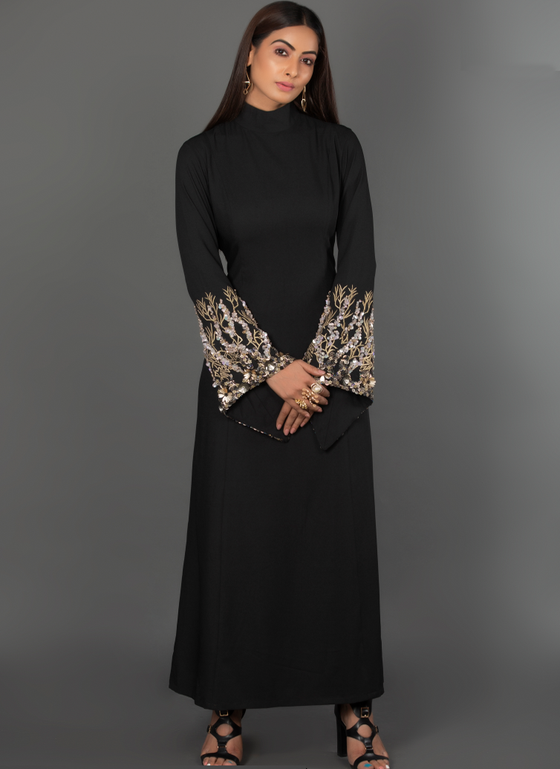 Moss Crepe Bell Sleeve Long Dress - Q by Sonia Baderia