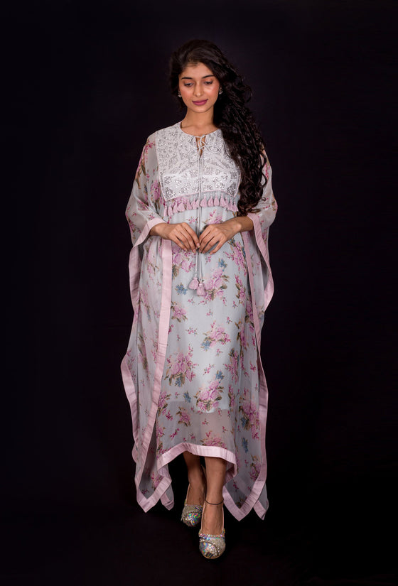 Chiffon Long Slip Printed Kaftan Dress - Q by Sonia Baderia