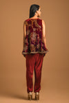 Women's Embroidered Peplum Kurta with dhoti pant Backview