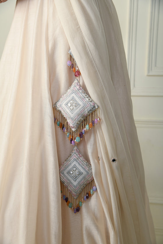 Women's Pastel Zari Embroidered Lehenga Set