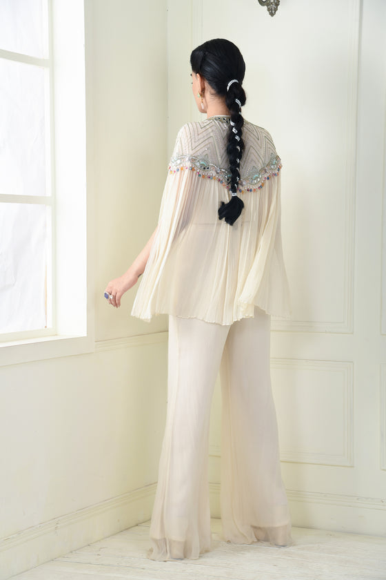 Women's Embroidered Pastel Cape Plazo Set Backview
