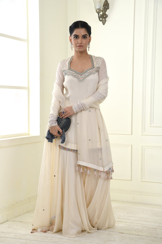 Embroidered Pastel Sharara Suit Set