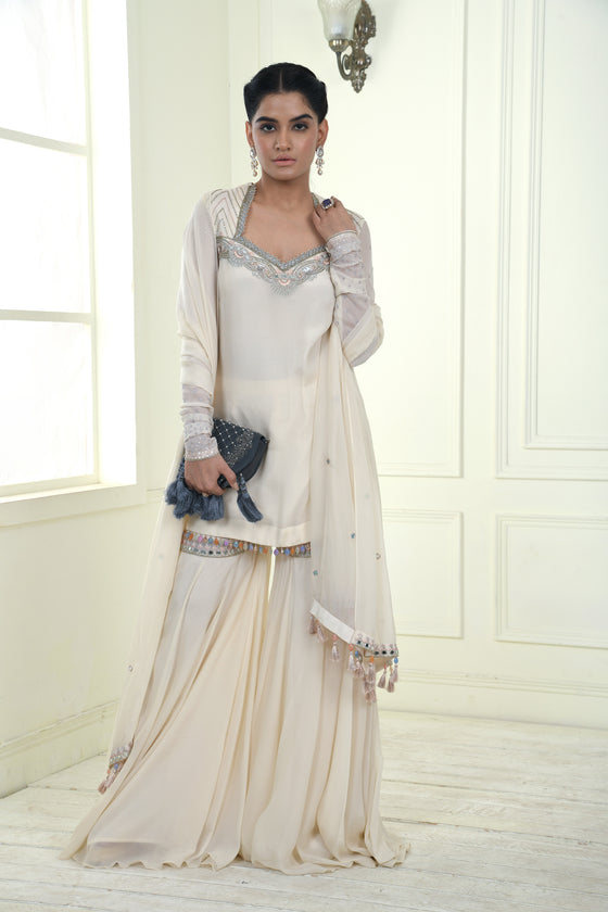 Embroidered Pastel Sharara Suit Set