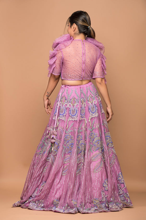 Embroidered Pearl-Sequin Lehenga Set Backview