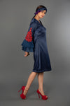Navy Blue Moss Satin Short Dress - Q by Sonia Baderia