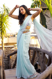  Bralette Blouse And Chiffon Saree - Q by Sonia Baderia