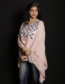  Crepe Multicolored Kaftan Top with Thread Embroidery - Q by Sonia Baderia