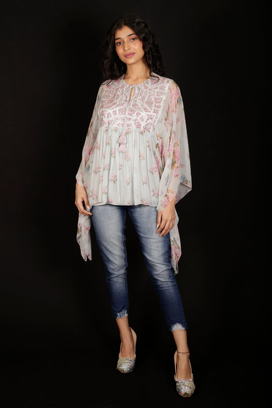 Floral kaftan top with sequin embroidery - Q by Sonia Baderia