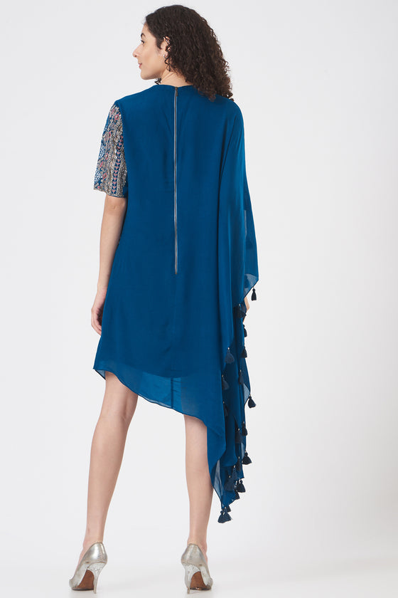 Blue One side asymmetric kaftan Dress