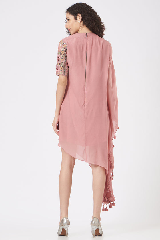 Women's Peach Asymmetric Drape Dress Backview